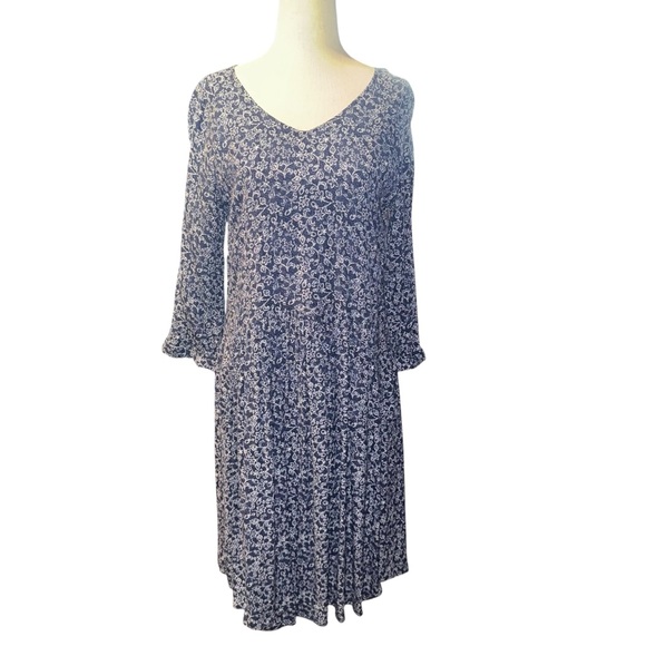 GARNET HILL Paisley V-Neck 3/4 Sleeves A-Line Lagenlook Boho Midi Dress Size 4 - Picture 2 of 16